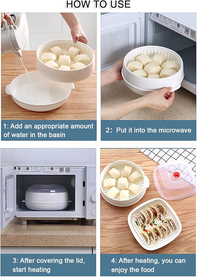 Microwave Vegetable Steamer, Microwave Steamer for Vegetables, Microwave Heating Bowl, Micro Cookware for Cooking (2 - Layer)