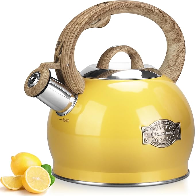 Hauce Radio Stovetop Tea Kettle, 2.1 Quart Stove Top Whistling Tea Kettles,Water Teapot Induction Tea Kettle with Food Grade Stainless Steel and Silicone Anti-Hot Handle, Suitable for All Heat Sources