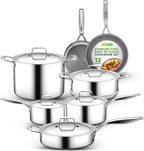 NutriChef Kitchenware Pots & Pans Set - 12 Piece, Clad Kitchen Cookware Set w/Steel Handles, Fry Pan Interior Coated w/ Ceramic Non-Stick Coating, Stylish Kitchen Cookware - NCSSX45