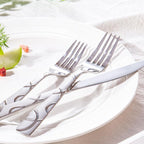HIKAA 36PCS Stainless Steel Silverware Set with Steak Knives, Modern Flatware Set for Kitchen, Mirror Polished Cutlery Set with Forks, Spoons and Knives，Dishwasher Safe