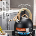 MARSKITOP Whistling Tea Kettle for Stove Top 2.6 Quart, Food Grade Stainless Steel Tea Pot for Stove Top with Anti-Hot Handle, Black
