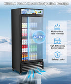 Tylza Commercial Refrigerator with Glass Door Display Beverage Fridge, 21.2 Cu Ft Upright Beverage Cooler Merchandiser with Rebound Door, Fast Cooling, Low Noise, Black