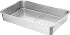 Stainless Steel Sturdy Roasting Pan with Cooling Rack – Oven, Toaster & Grill Safe, Deep Edge, Smooth Finish, Dishwasher Safe – Perfect for Turkey, Chicken, BBQ (23.4x15.6x2.8in)