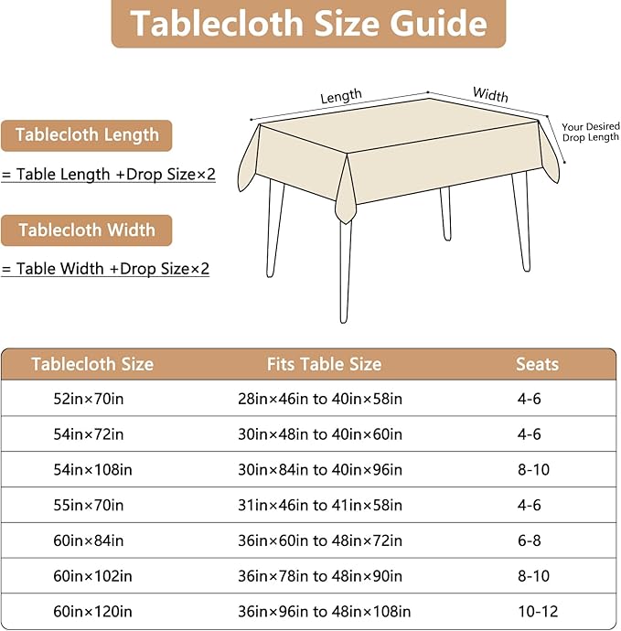 Fabric Rectangle Table Cloth for 8 Foot Rectangular Table, Faux Linen Textured Water Resistant & Wipeable Tablecloth, Reusable for Dinning Banquet Holiday, 54 x 108 Inch, Beige