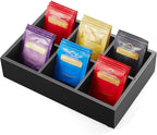 DRASTAR Tea Bag Organizer, Tea Bag Drawer Organizer, Wooden Tea Bag Holder, Tea Chest with 6 Compartments, Tea Organizer Storage Box, Tea Caddy for Tea Bags Organizer, Black