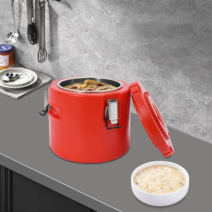 Eapmic 5.28Qt Insulated Food Container, Stainless Steel Container, 5L Commercial Soup Carrier 15 Hours Heat Preservation for Hot and Cold Food Storage Restaurant Canteen Home Lunch Use (Red, 5L)