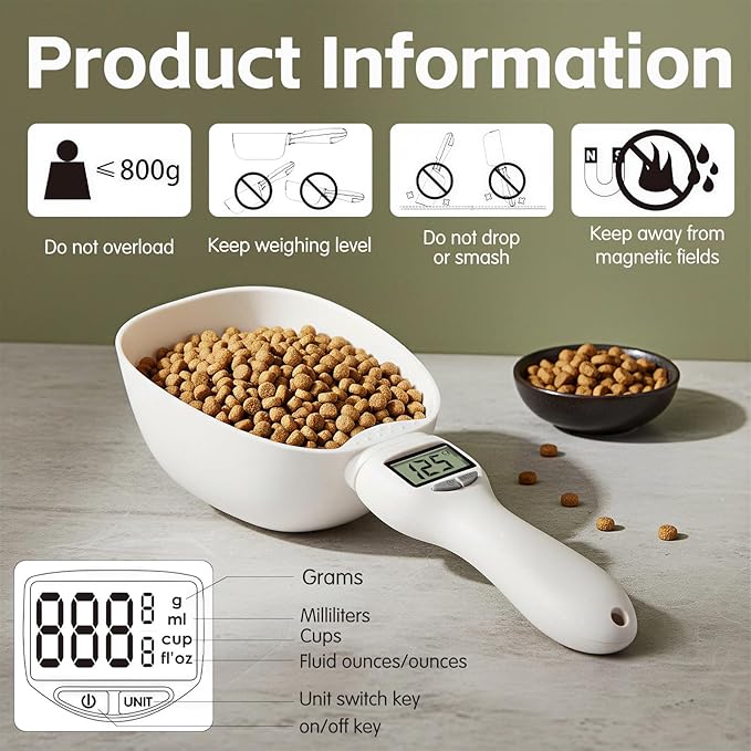 2026 New Digital Measuring Spoon, Digital Food Measuring Scoop Scale 800g / 0.1g High Precision with LCD Screen, Electronic Measuring Spoon for Cooking Baking, Dog Cat Food (3 Pcs)