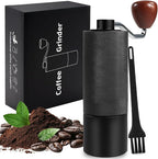 Manual Coffee Grinder Gift Box Non-Detachable Stainless Steel Conical Burr Aluminum Coffee Bean Grinder with 25 Grinding Settings Cleaning Brush Grindable Espresso Moka Pot for Camping Black