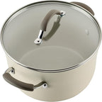 Rachael Ray Cucina Ceramic Cookware Set - 13 Pieces - Ceramic Pots and Pans Set w/Nonstick Frying Pans, Saute Pan, Saucepans, Stockpot, Lids, Pan Protectors & Cooking Utensils - Almond