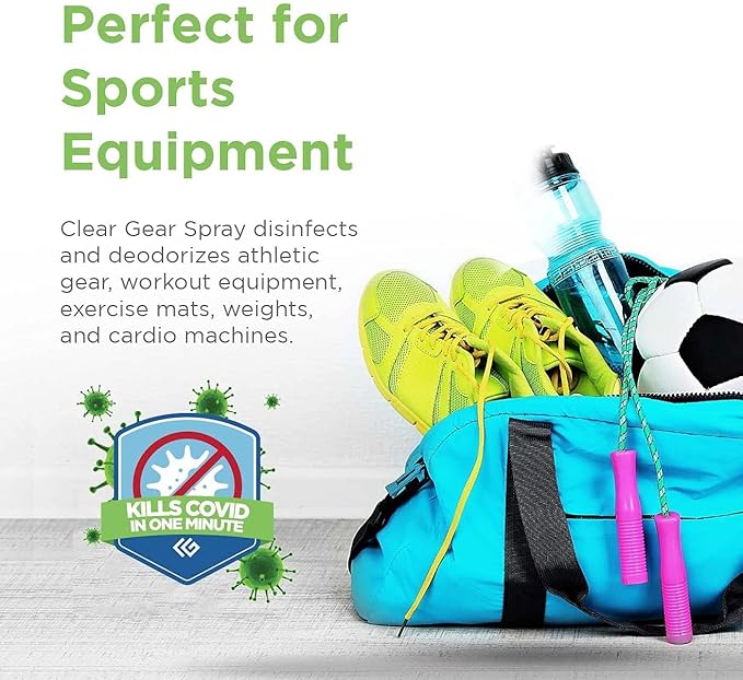 Clear Gear Disinfectant Cleaner, and Deodorizer For Sports Equipment, Gyms, and Fitness Centers - EPA-Registered, Hospital Grade, Made in USA - 1-Pack of 32 Oz Bottle Disinfecting Spray