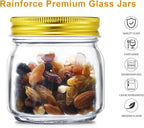 Rainforce Mason Jars 8 oz 30 Pack- Small Mason Jars With Gold Lids -1/4 Quart Canning Jars| Storage Pickling Jars For Jelly, Jam, Honey, Pickles, Spice - With 30 Chalkboard Labels