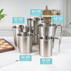 Newness 3-Pack Stainless Steel Measuring Cups Set, (3 Marking Including Cup/ML/Oz Scale) (2, 3 & 4 Cup) Metal Measuring Cup with Handle For Prepping, Baking and Cooking, Dishwasher, Microwave Safe