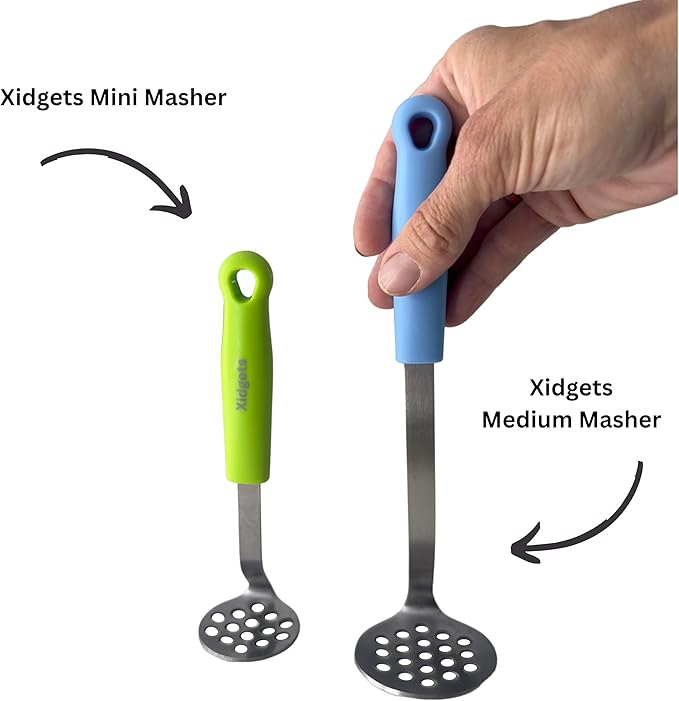 Mini & Medium Masher Box Set. Avocado & Small Potato Mashers. Heavy Duty, Stainless Steel, Dishwasher Safe. Ideal Kitchen Utensils. Compact & Durable. Kitchen Essentials. (Sky Blue/Zippy Green)