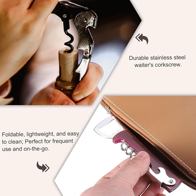 uxcell Wine Opener, Bottle Opener, Durable Stainless Steel Waiter's Corkscrew, Compact All-In-One Home Bar Tool for Bar, Party, Wedding, Home, Travel, Black