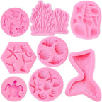 Mermaid Theme Cake Mold, Mermaid, Shell, Seaweed, Coral Silicone Mold Cupcake Toppers Mold for Candy,Chocolate,Fondant,Polymer Clay,Crafting Projects & Cake Decoration