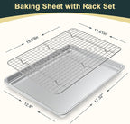 Wildone Baking Sheet with Rack Set (2 Pans + 2 Racks), Natural Aluminum Commercial Quality Cookie Sheet with Cooling Rack, Nonstick Baking Pan, Warp Resistant & Heavy Duty, Half Sheet Size