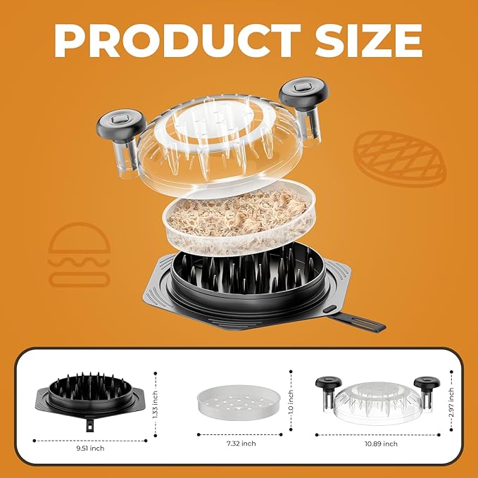 Cleangor Chicken Shredder Tool Twist Large, BPA Free Meat Shredder with Ergonomic Handle, Non-Slip Food Shredder Tool for Pork, Beef, Set of Chicken Breast Shredder with Brush & Fork (1, Tapioca)