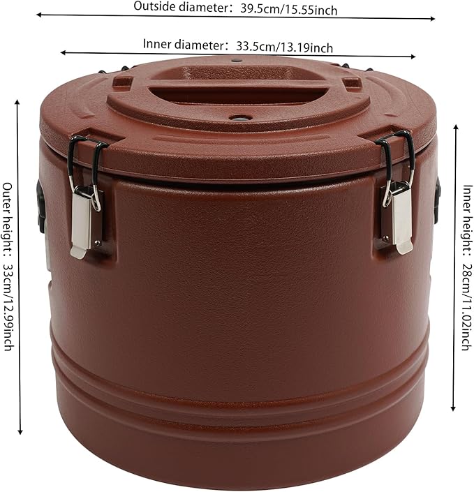 Eapmic 31.7Qt Insulated Food Container, Stainless Steel Container, 30L Commercial Soup Carrier 6 Hours Heat Preservation for Hot and Cold Food Storage Restaurant Canteen Home Lunch Use (Brown, 30L)