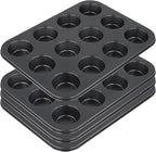 12-Cup Muffin Pan, Non-Stick Cupcake Baking Tin, 4 Pack Carbon Steel Cup Cake Tray for Oven Baking Cheesecake, Quiche, Easy Clean, Gray, 13.9"x10.4"x1.1"