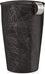 Tea Forte Double-Walled Ceramic Kati Cup, Removable Stainless Steel Infuser Basket and Lid, Steeps 12 oz Loose Leaf Tea, Dishwasher & Microwave Safe, Gifts for Mom, Noir