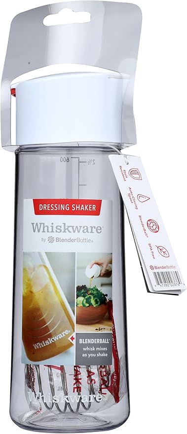 Whiskware Tritan Plastic Salad Dressing Bottle with BlenderBall Whisk, Leak Proof Salad Dressing Shaker Bottle for Fresh, Homemade Dressings (Pack of 12)