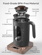 INTASTING Electric Tea Kettle, Electric Kettle with Tea Infuser, ±1℉ Knob Temperature Control, BPA-Free Glass, 1200W Fast Heating, Easy to Clean, 1 Liter (Wood)