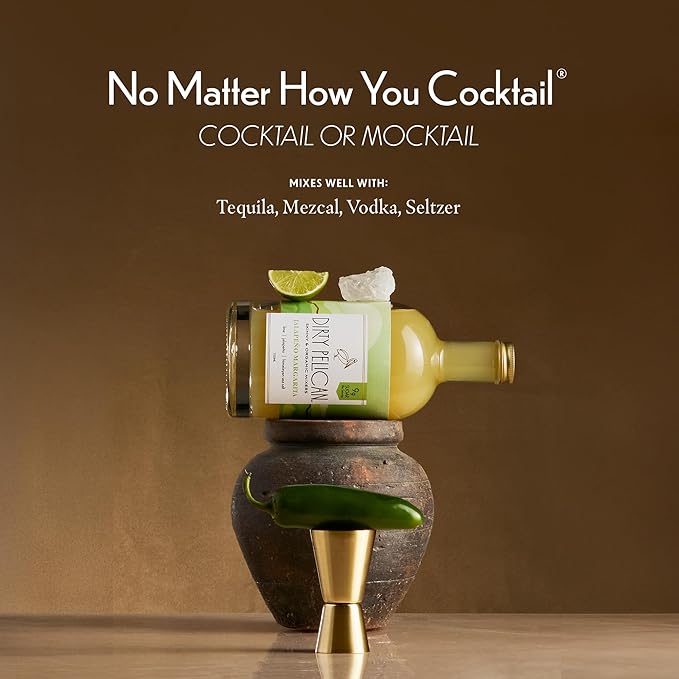 Dirty Pelican Cocktail Mixers - Spicy Jalapeno Margarita - Skinny & Organic Drink Mixes for Cocktails - Low Calorie Mocktails - Low Sugar - Vegan - Gluten Free - No Preservatives - 750ml (1 Bottle)