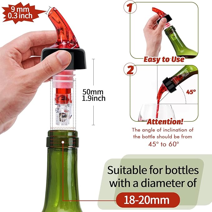 LINALL Automatic Measured Bottle Pourer - Pack of 12, 1 oz (30 mL) Quick Shot Spirit Measure Pourer Drinks Wine Cocktail Dispenser Home Bar Tools (Red 12pcs)