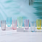 CREATIVELAND Highball Beverage Glasses Set of 6 Romantic Colored Thick & Heavy Base Big Capacity 14.87oz|440ml, Drinking Glass Tumblers for Iced Tea, Water, Soda & Juice and Cocktails (Yellow)