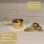 Gold Measuring Cups and Spoons Set, 8 PCS Metal Measuring Cups and Stainless Steel Measuring Spoons Set for Kitchen