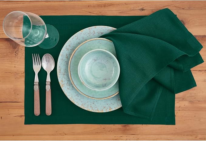 Solino Home Linen Cloth Napkins Set of 4-100% Pure Linen Rainforest Green Dinner Napkins 20 x 20 Inch for Winter, New Year - Fete, Handcrafted and Machine Washable