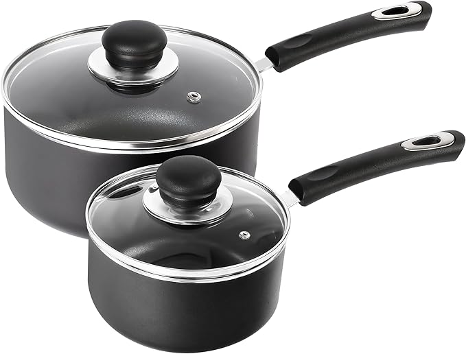Utopia Kitchen Nonstick Stock Pot Saucepan Set with Lids, 1.5 Quart and 3 Quarts Multipurpose Stock Pots Set for Home, Kitchen or Restaurant, Grey & Black