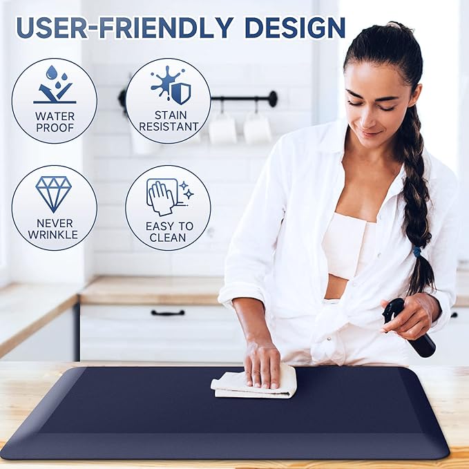 StepRite 4/5 Inch Thick Kitchen Mat Anti Fatigue Mat Kitchen Rugs Kitchen Decor Non-Slip, Stain & Water Resistant, Kitchen Mats Desk Mat for Kitchen, Office, Workshop, Blue, 17'' x 28''