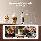 YUSWKO Milk Frother Wand for Coffee, Handheld Coffee Frother, Rechargeable Drink Mixer, Waterproof Electric Whisk, Beige