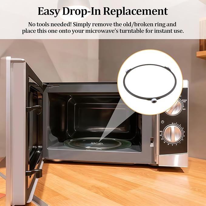 Microwave Turntable Ring Replacement 9.2-Inch Microwave Oven Spinner Replacement Parts with 3 Smooth Rollers Universal Fit for Most Microwaves