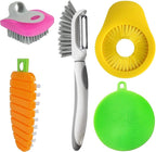 Openfly Flexible Vegetable Brush Fruit and Vegetable Brushes, Vegetable/Fruit Peeler with Brush Bendable Fruit Brush Scrubber for Food Veggies Carrot Potato Corn, 5 Pcs