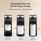CHULUX Slim Single Serve Coffee Maker for K Cup Pod, Compact Portable Coffee Machine for Dorm, RV, Office and Travel, Matte Black