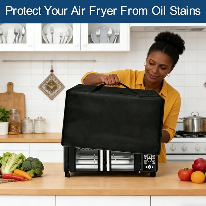 Air Fryer Cover Dust Cover for Gourmia French Door Air Fryer 25 Qt GTF7655, 17×13.8×11.4 in, 600D Heat-Resistant Nylon w/Aluminum Foil, Waterproof air fryer oven Cover for Convection Oven