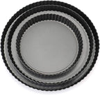 Tosnail Set of 3 Non-Stick Round Quiche Pan, 12 Inch, 10 Inch, 8 Inch Fruit Tart Pan, Fluted Pie Pan with Removable Bottoms