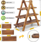 Manspdier Extra Large Wood 3 Tier Serving Tray Three Tiered Cupcake Stand, Rectangle Serving Platter Wooden Farmhouse Tiered Tray, Party Serving Brown Decorative Tray Decor