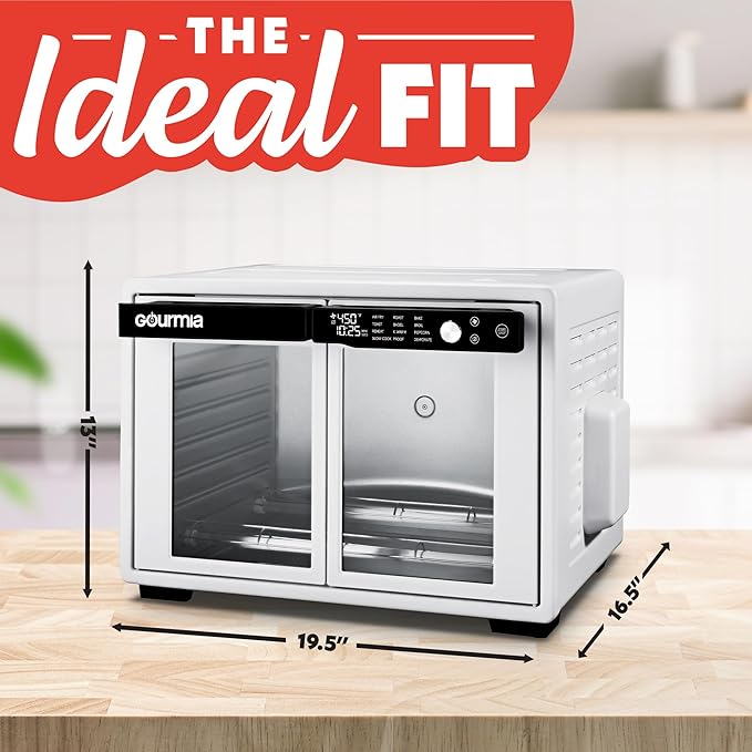 Gourmia French Door Digital Air Fryer Oven - XL 37QT Capacity, 12 Presets, FryForce 360° Tech, Dehydrate, Proof, Slow Cook, Fits 13” Pizza, 1700W, White