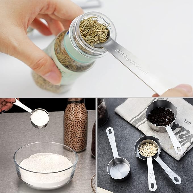 Measuring Cups Measuring Spoon Handle with Scale Stainless Steel Multifunctional Durable Portable Kitchen & Dining Measuring Tool for Dry Foods Spices or Liquids Ingredients (3/4 Cup)