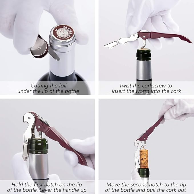HYZ 2-Pack Wine Opener Waiter Corkscrew, Professional Wine Key for Servers, Bartender with Foil Cutter, Manual Wine Bottle Opener Double Hinged (Burgundy)