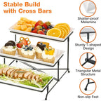 Mfacoy 3 Tier Serving Tray Set, 12" Tiered Serving Trays Platters, Reusable Serving Tray for Party, Collapsible Sturdier Stand with Stable Cross Bars, Serving Platters for Veggie, Fruit, Dessert