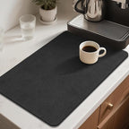 Findosom Dish Drying Mat, 12"x 20" Super Absorbent & Hide Stain Coffee Mat, Cuttable Drying Mat for Kitchen Counter, Coffee Bar Accessories, Under Dish Rack, Coffee Maker, Espresso Machine, Black-2