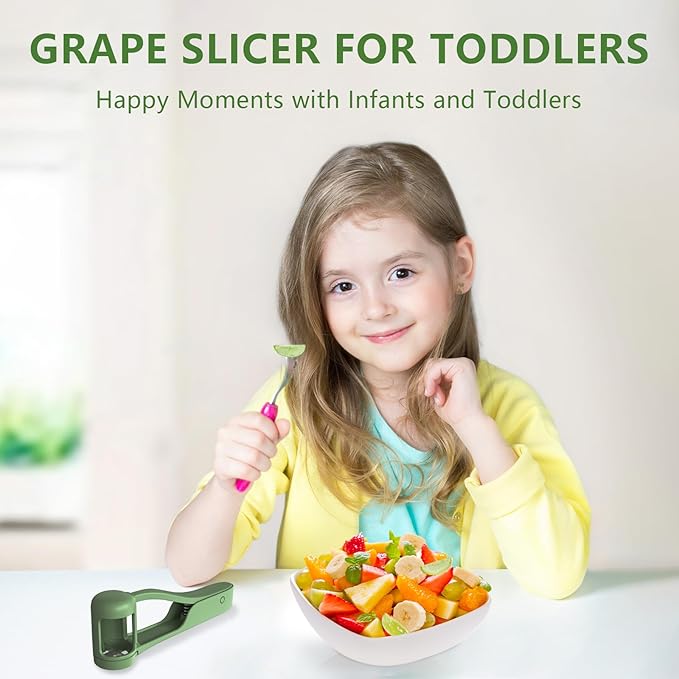 Luvan Grape Cutter for Toddlers 1-3, Grape Slicer Kitchen Gadget for Vegetable Fruit Salad Cake Decor, Stainless Steel Baby Grape Quarter Cutter Tool for Cherry Tomato Strawberry Blueberry - Green