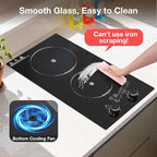 2100W Electric Cooktop 2 Burner: Electric Stove 110v-120v Hot Plate, Knob Control Countertop & Built-in Ceramic Cooktop 9 Power Levels, Child Lock, Timer, Suitable for all Pans