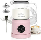 Casimhu 4-in-1 Milk Frother, Electric Milk Frother and Steamer with LED Touch Screen, Ceramic Lining Bottom, Milk Warmer 13.52oz for Lattes, Cappuccinos, and Macchiatos at Home (pink)
