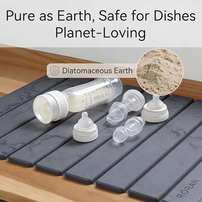 Stone Dish Drying Mat for Kitchen Counter, 24 x 16 inches, Fast Drying Collapsible Dish Drying Mat, Eco-Friendly Absorbent Diatomaceous Earth Mats for Dishes Bottles Cups (Dark Gray)