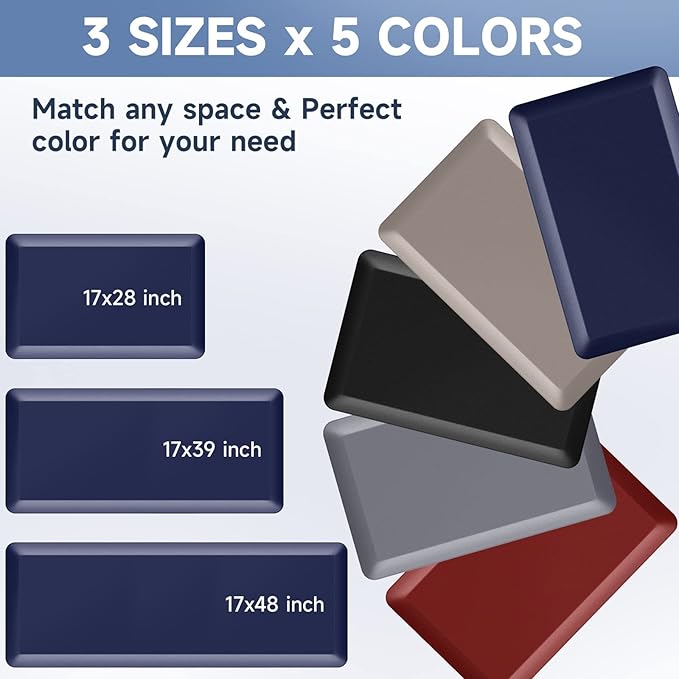 StepRite 4/5 Inch Thick Kitchen Mat Anti Fatigue Mat Kitchen Rugs Kitchen Decor Non-Slip, Stain & Water Resistant, Kitchen Mats Desk Mat for Kitchen, Office, Workshop, Blue, 17'' x 47''